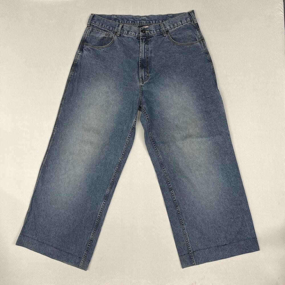 Y2k Breakdown Jeans Mens 34x25 Blue Baggy Wide Leg Cropped Denim Cargo Pants